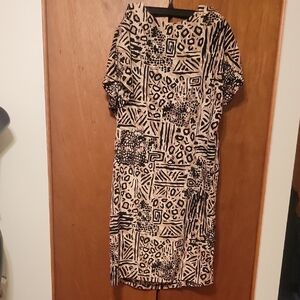 Sag Harbor Geometric Black and Tan Midi Dress